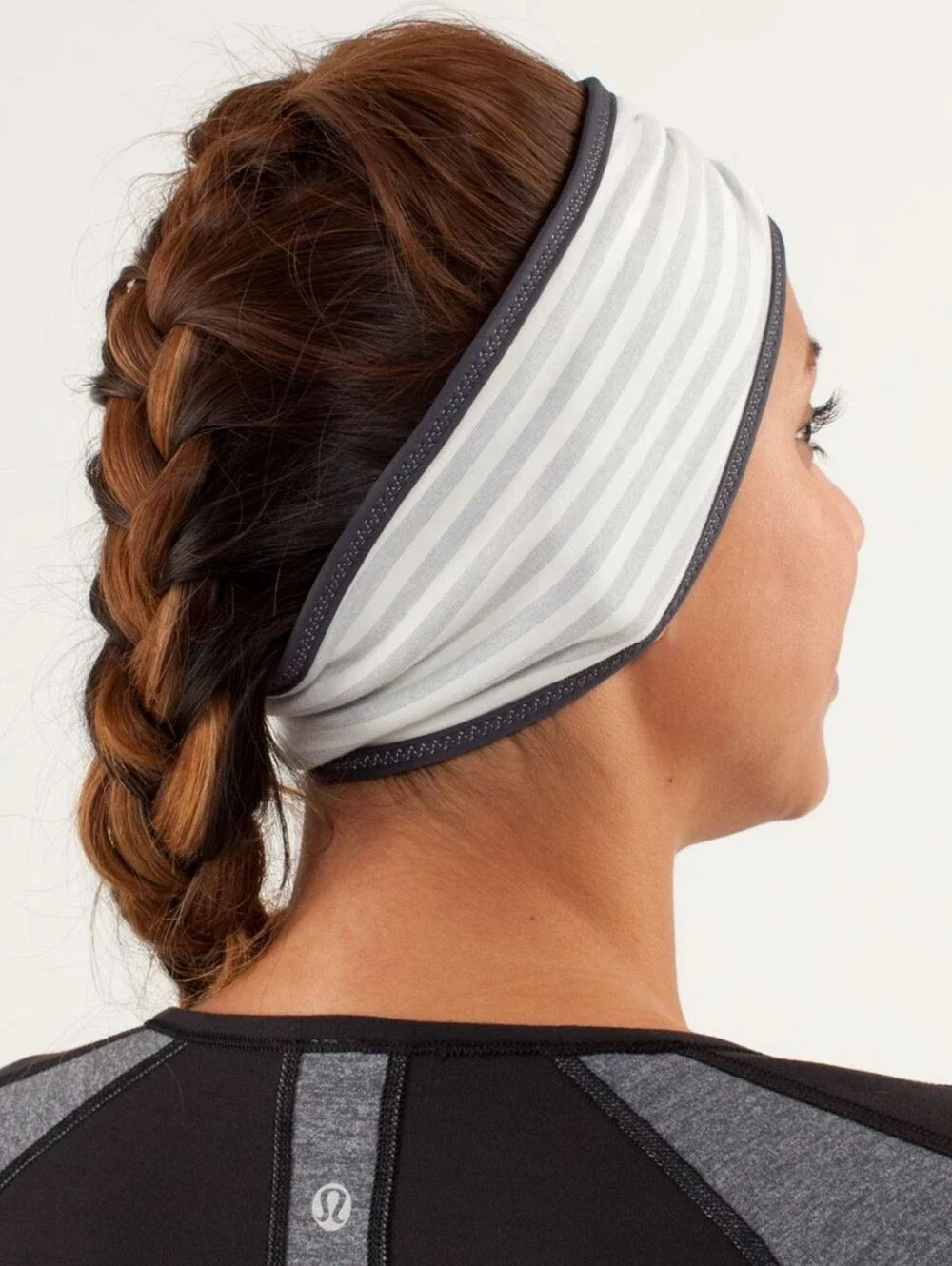 Lululemon Brisk Run Headband Macro Micro Stripe Polar Cream H. Silver Slate
